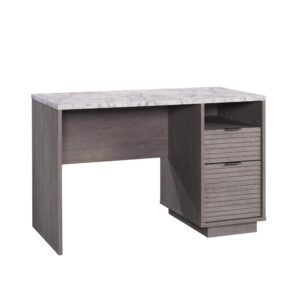 this desk from the East Rock™ collection delivers with a sleek combination of style and function. This desk with open storage features two drawers with full extension slides