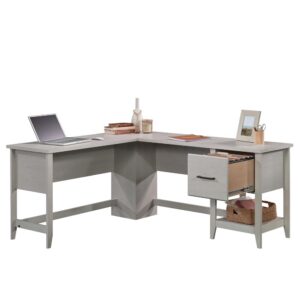 A classic L-shaped desk with some modern flair—the L-shaped home office desk from the Summit Station® collection delivers that and more. This transitional desk includes a file drawer with full extension slides that holds letter-size hanging files. If hanging files aren't your thing