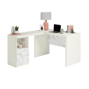 Is your home in need of a convenient spot where you can sit down and get to work on all your projects – big or small ? We've got just what you need! Create a spacious work area while adding beautiful style to your home office with this L-shaped desk from the Hudson Court collection. This contemporary L-shaped desk top surface provides you with ample space for all your must-have office essentials like your laptop