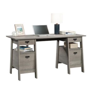 Upgrade your project workspace with this executive desk with drawers from the Trestle® collection. This home office desk offers a spacious top surface that provides you with all the room you need for your must-have desk essentials like your laptop