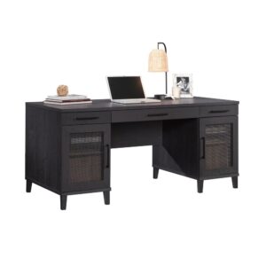 do-it-all executive desk from the Tiffin Line collection. Add casual charm and enhanced function with a home office desk featuring stylish door fronts with rattan inserts