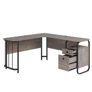 industrial style to your home office. This L-shaped computer desk offers a spacious top surface with enough room for your office essentials like notepads