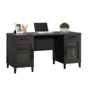 Want to bring a little mix of traditional style with a modern vibe to your office environment? We've got that look with this bold and casual home office desk from the Tiffin Line collection. Add relaxed charm and upgraded function with a double pedestal desk featuring stylish door fronts with rattan inserts