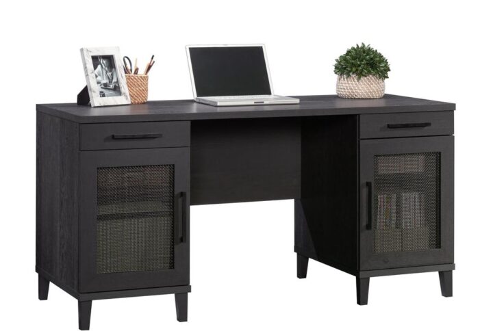 Want to bring a little mix of traditional style with a modern vibe to your office environment? We've got that look with this bold and casual home office desk from the Tiffin Line collection. Add relaxed charm and upgraded function with a double pedestal desk featuring stylish door fronts with rattan inserts