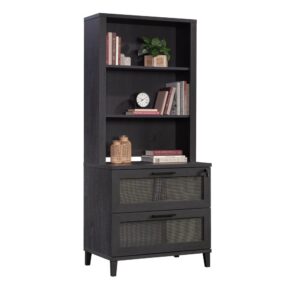 this library hutch from the Tiffin Line collection accentuates the furniture you already own and love. This 2-shelf hutch conveniently attaches to Library Base Cabinet (433270) for an extended tall bookcase