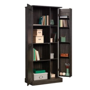 Upgrade your organization to expert levels with the two-door storage cabinet from the Sauder Select collection. Finished in the dark and dazzling Blade Walnut™