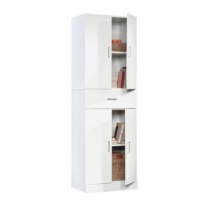 The Sauder Select storage cabinet is like nothing you've seen in storage solutions before. Two sets of double doors open to reveal an adjustable shelf in this contemporary storage cabinet. The evenly divided upper and lower portions of this storage cabinet with doors are perfect for storing stacks of folded sheets or piles of fluffy towels; organizing novels or comic book collections; neatly organizing craft supplies or sorting pantry items. The drawer in the center of the living room storage cabinet is a stunning storage bonus; a self-contained center space to store smaller items that might get lost in a larger compartment. The drawer of this bedroom storage cabinet is a perfect spot for mismatched items