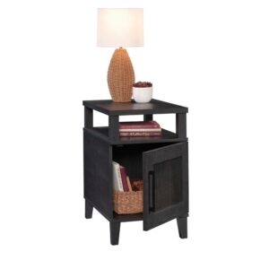 Does your living room need an upgrade? Add a bold and casual statement to any room in your home with this side table with door from the Tiffin Line collection. This end table with open shelf offers a spacious top surface