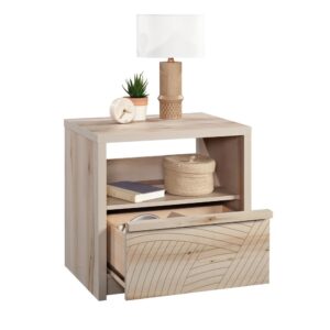 Bring the modern and the rustic together with this 1-drawer nightstand from the Harvey Park® collection. This nightstand with open shelf features a drawer with metal runners and safety stops with a T-lock assembly system