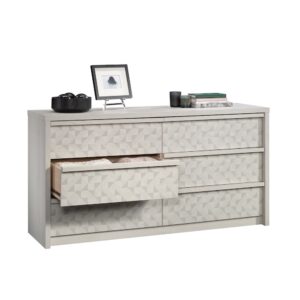 A beautiful dresser makes the perfect finishing touch to any bedroom. Add stunning style while creating versatile storage options with this 6-drawer dresser from the Harvey Park® collection. This wood dresser features six large drawers that open and close on smooth metal runners for easy access storage of an array of different items like stacks of jeans and your favorite blouses to comfy sweatshirts and your collection of cozy socks. This white 6-drawer dresser also features a spacious top surface that provides you with an additional place to store bedroom items and display home décor like an accent lamp