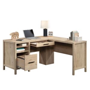 Create a rustic retreat with the L-shaped desk from the Pacific View® collection. This home office desk features a spacious top surface with enough room for your computer