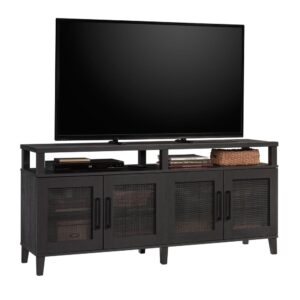 this entertainment credenza from the Tiffin Line collection adds effortless charm to any room. This TV credenza with doors can accommodate up to a 65" TV weighing 95 lbs. or less or can be used as a credenza for additional storage if a TV stand is not one of your needs. Underneath the top surface is a large shelving area for storage and display of electronic components