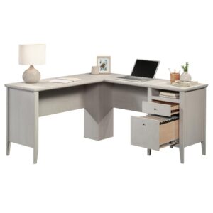 A casual and natural upgrade to any home office – the L-shaped desk from the Larkin Ledge collection features simple forms and a clean finish with plenty of desk space. This home office L-shaped desk features a spacious top surface area