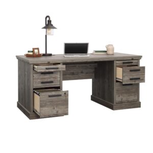 style and function are combined into one awesome desk. The top of this double pedestal desk features strong and lightweight 1" panel construction. This computer desk with drawers features two smaller pencil drawers and two medium size standard drawers to hold paper clips