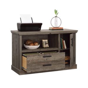 it is perfect for your heavier home office essentials (like a printer) while remaining easy to assemble and rearrange. This office storage credenza features an adjustable shelf behind the right-side door. The adjustable shelf allows you to modify the file cabinet to customize the storage space to your specific needs. Versatile