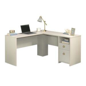 A classic L-shaped desk with drawers is a staple in the home office. This beach-inspired home office L-shaped desk combines functionality with style