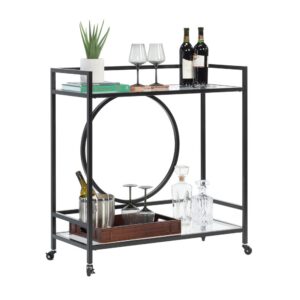 Get the party started with this rolling bar cart from the International Lux collection. This sleek cart with black metal construction features two