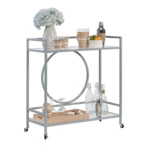 Appetizers or drinks anyone? Take hosting to the next level or to the next room with this rolling bar cart from the International Lux collection. This classic bar cart with wheels features two