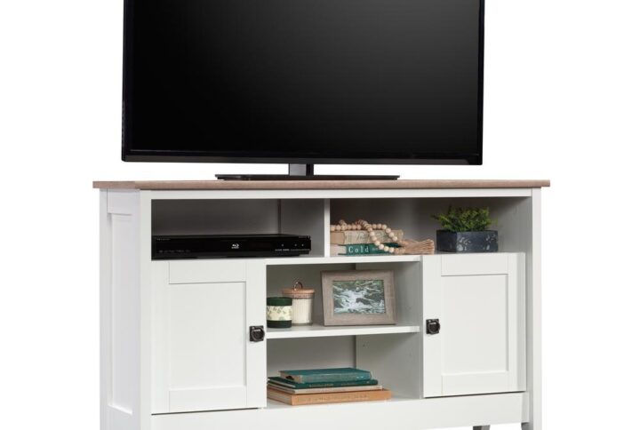 Make the most out of compact space without having to sacrifice on style with this corner TV stand from the August Hill collection. This TV stand with storage accommodates up to a 50" TV weighing 50 lbs. or less