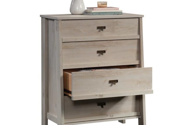 Don't let the lack of storage space get you down. Create the convenient storage options that your bedroom needs without having to sacrifice on style with this 4-drawer chest from the Trestle® collection. This bedroom chest of drawers features four spacious drawers that open and close on smooth metal runners. These large drawers are perfect for stowing away a variety of different items like stacks of denim jeans and your favorite flannels to cozy sweatpants and your collection of t-shirts. The lower three drawers are extra deep to accommodate bulkier items. This 4-drawer dresser also offers a spacious top surface that provides you with a place to store and display items like decorative plants