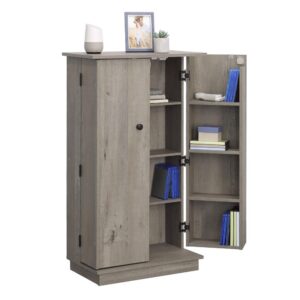 to which our vast media collections will attest. The multimedia storage cabinet in gray-toned Mystic Oak finish from the Sundar™ collection gets an Oscar for its performance as the ultimate media storage unit. Versatile cabinet doors