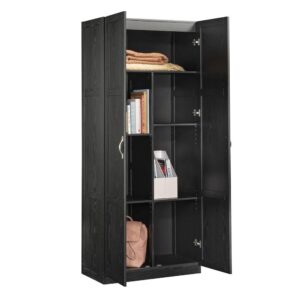 nor does a super sleek and elegant matte black finish. Combine these two elements and you'll find the handsome two-door storage cabinet from the Sauder Select collection. With its indisputable good looks this contemporary storage cabinet lends itself to dressing up your space