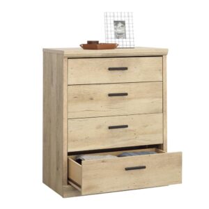 The light and lively look of the Prime Oak finish brings a glowing freshness to any interior design. The 4-drawer dresser from the Aspen Post collection offers stylish storage and easy function. This bedroom dresser comes with a tip restraint safety strap to help reduce tip-over accidents and features four drawers that easily open and close on smooth metal runners. The three lower drawers are extra spacious