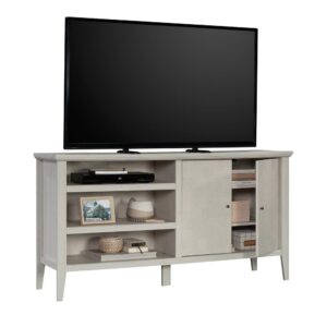 look no further than the TV credenza from the Larkin Ledge collection. This TV credenza with doors can accommodate up to a 65" TV weighing 70 lbs. or less