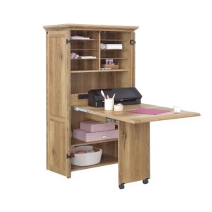 number two on the list should be the storage armoire from the Sauder Select collection. This space-saving cabinet can function as a craft or sewing armoire