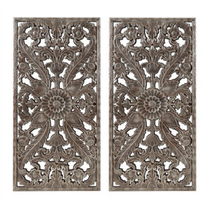 Distressed Carved Wood 2-piece Wall Decor Set