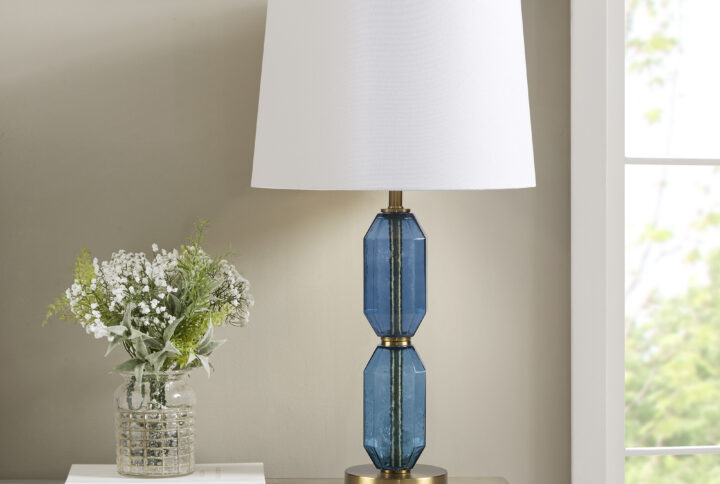 Faceted Blue Glass Table Lamp