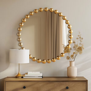 27" Medium Decorative Round Wall Mirror with Beaded Metal Frame