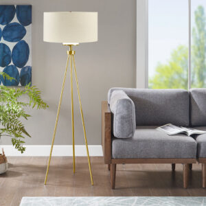 Metal Tripod Floor Lamp with Glass Shade