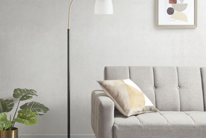 Arched Metal Floor Lamp with Frosted Glass Shade