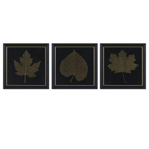 Gold Metallic Leaf Square Framed Graphic Wall Decor 3-Piece Set