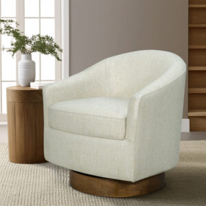 Upholstered Swivel Chair with Wood Base