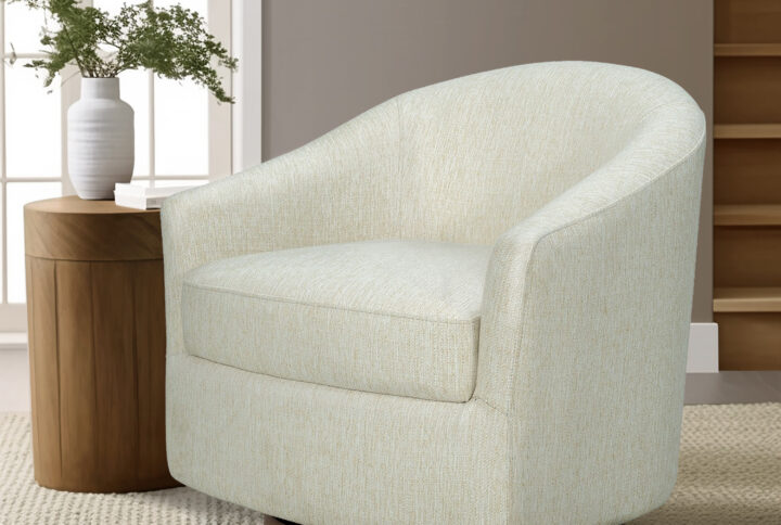 Upholstered Swivel Chair with Wood Base