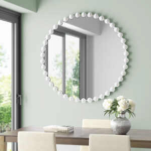 36" Large Decorative Round Wall Mirror with Beaded Metal Frame