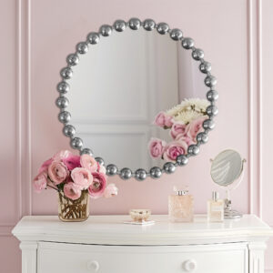 27" Medium Decorative Round Wall Mirror with Beaded Metal Frame