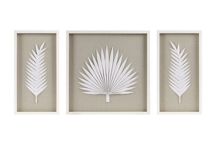 Framed Rice Paper Palm Leaves 3-piece Shadowbox Wall Decor Set