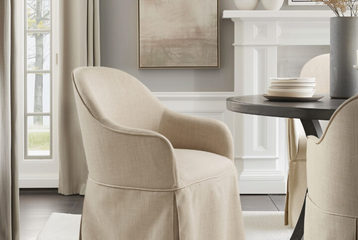 Skirted Dining Arm Chair with Casters