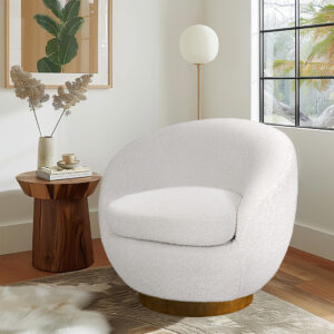 Shearling Sherpa Swivel Chair with Wood Base