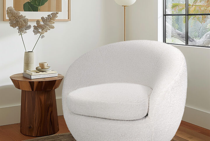 Shearling Sherpa Swivel Chair with Wood Base