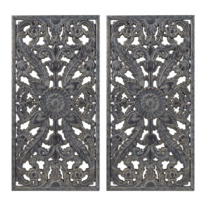 Distressed Carved Wood 2-piece Wall Decor Set