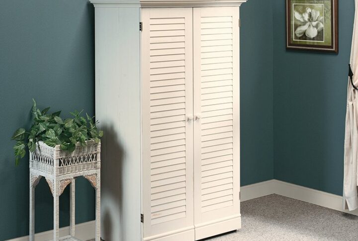 Make all your crafting dreams come true with this sewing cabinet armoire from the Harbor View® collection. Behind its louver-detailed doors saves space and conceals a convenient storage area for all your miscellaneous crafting and sewing supplies