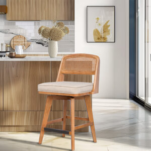 Woven Rattan Back Swivel Counter Stool