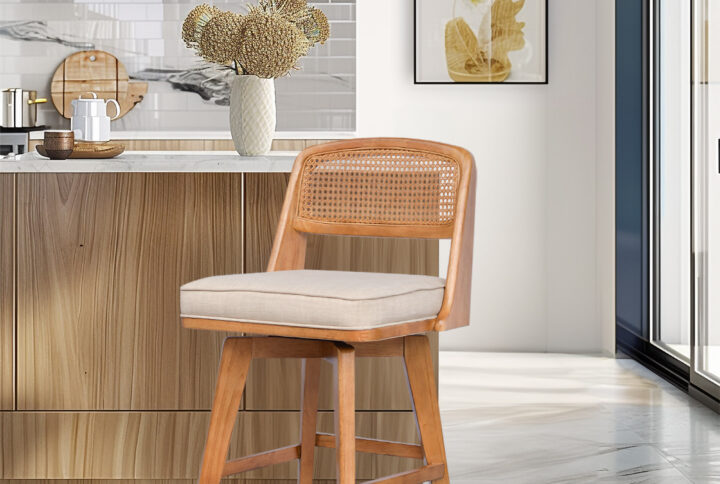 Woven Rattan Back Swivel Counter Stool