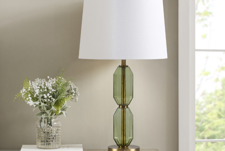 Faceted Green Glass Table Lamp