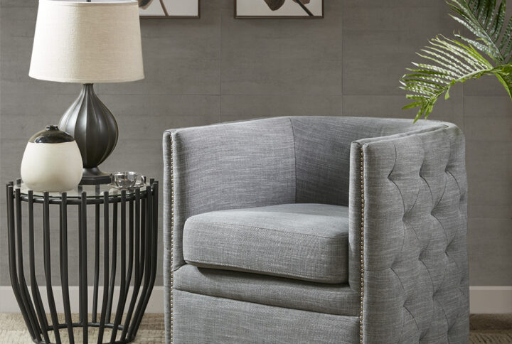 Tufted Barrel Swivel Chair