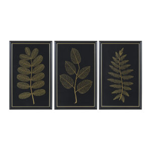 Gold Metallic Leaf Panel Framed Graphic Wall Decor 3-Piece Set